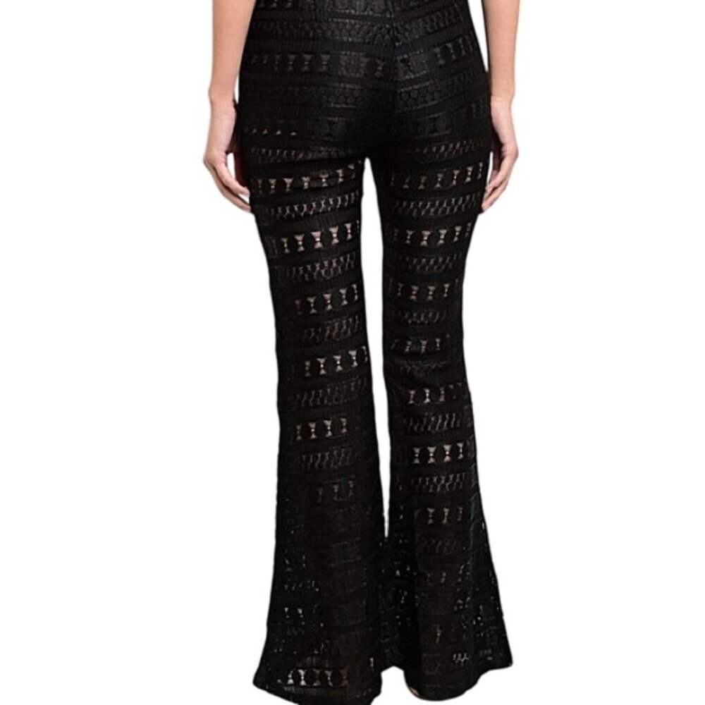 Mustard Seed Flared Leg Side Pocket Stylish Fully Embellished Lace Pants S - Picture 2 of 8